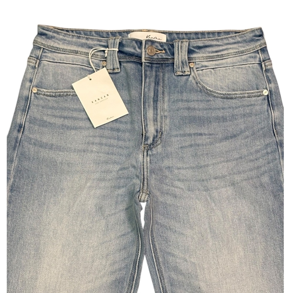 KanCan sz 28 Mid/High Rise Flare Med Light Wash Light distressing NWT 28X33 Long - Picture 4 of 9